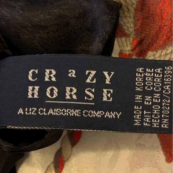 Large Satin Scarf Cream Red Black & Gold Liz Claiborne Rope & Tassel Scarf - Picture 5 of 6